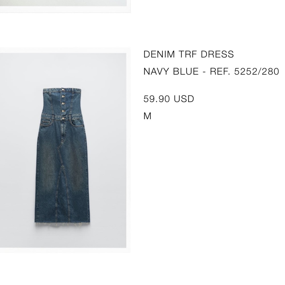 NWT ZARA denim strapless dress .